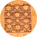 Round Machine Washable Abstract Orange Modern Area Rugs, wshabs1218org