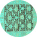 Round Machine Washable Abstract Turquoise Modern Area Rugs, wshabs1218turq