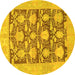 Round Machine Washable Abstract Yellow Modern Rug, wshabs1218yw