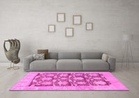 Machine Washable Abstract Pink Modern Rug, wshabs1218pnk