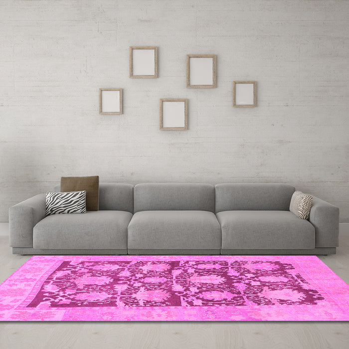 Machine Washable Abstract Pink Modern Rug in a Living Room, wshabs1218pnk