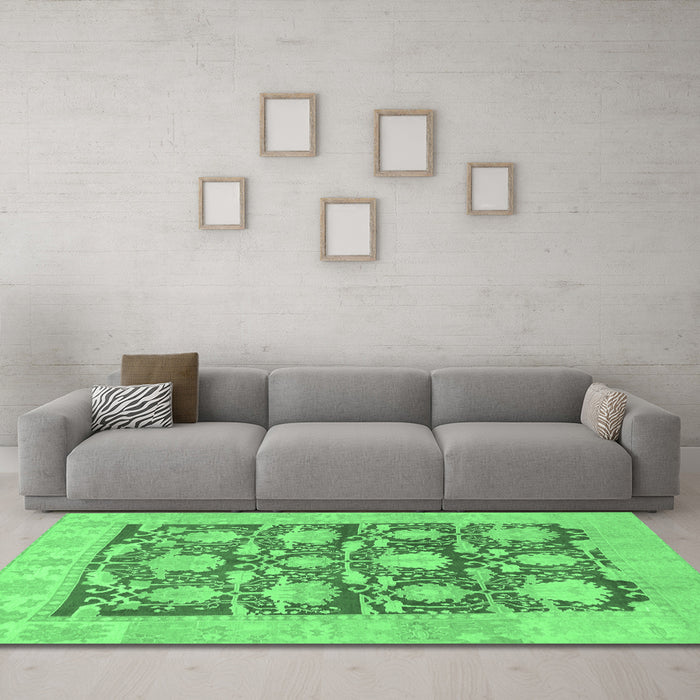 Machine Washable Abstract Emerald Green Modern Area Rugs in a Living Room,, wshabs1218emgrn