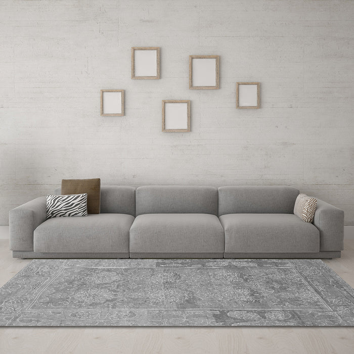 Machine Washable Abstract Gray Modern Rug in a Living Room,, wshabs1219gry