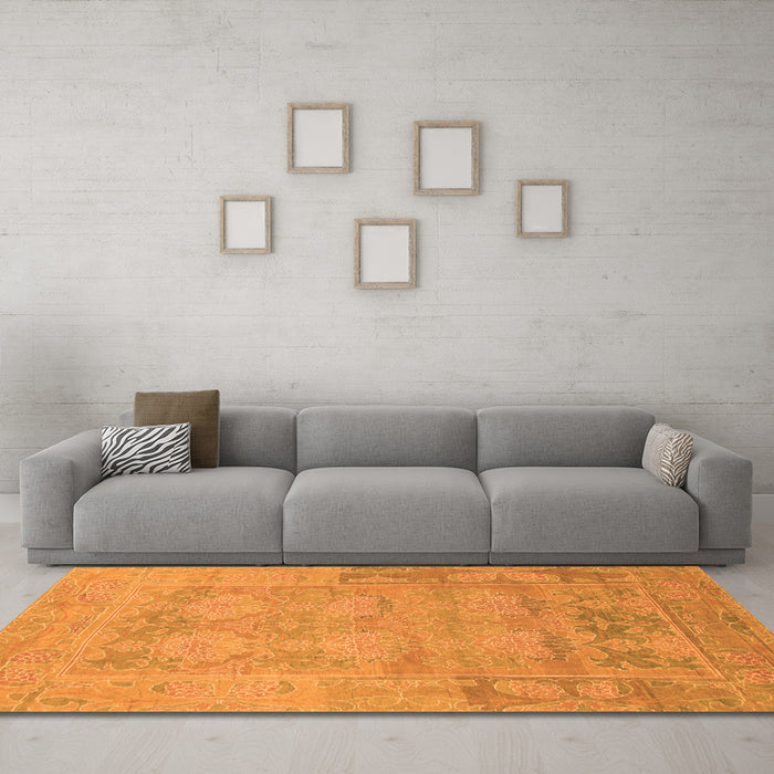 Machine Washable Abstract Orange Modern Area Rugs in a Living Room, wshabs1219org