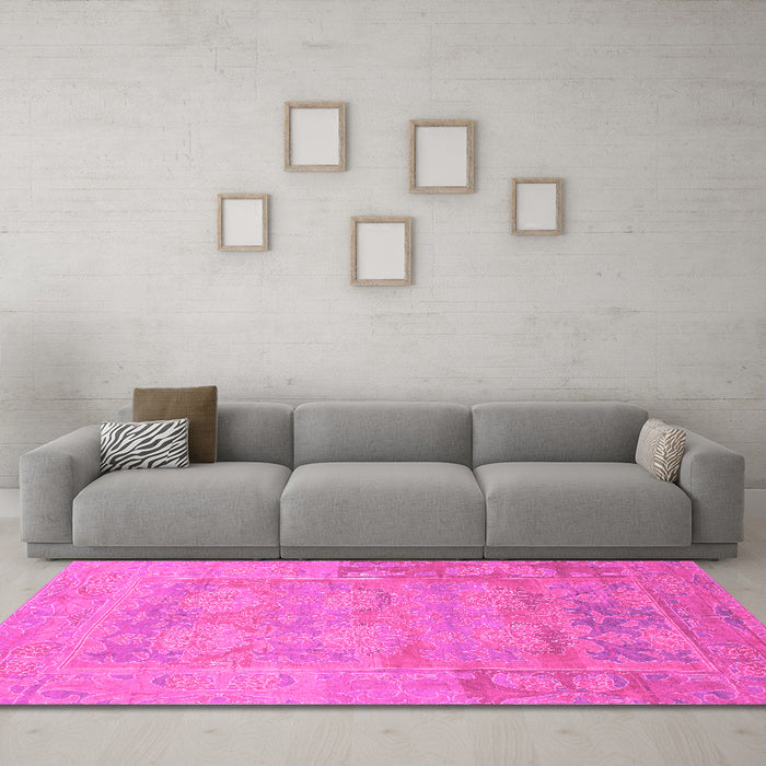 Machine Washable Abstract Pink Modern Rug in a Living Room, wshabs1219pnk