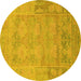 Round Machine Washable Abstract Yellow Modern Rug, wshabs1219yw