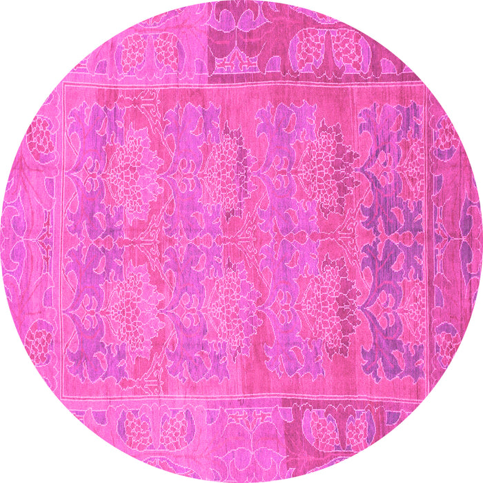 Round Machine Washable Abstract Pink Modern Rug, wshabs1219pnk