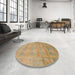 Round Abstract Cinnamon Brown Modern Rug in a Office, abs1219