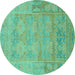 Round Machine Washable Abstract Turquoise Modern Area Rugs, wshabs1219turq