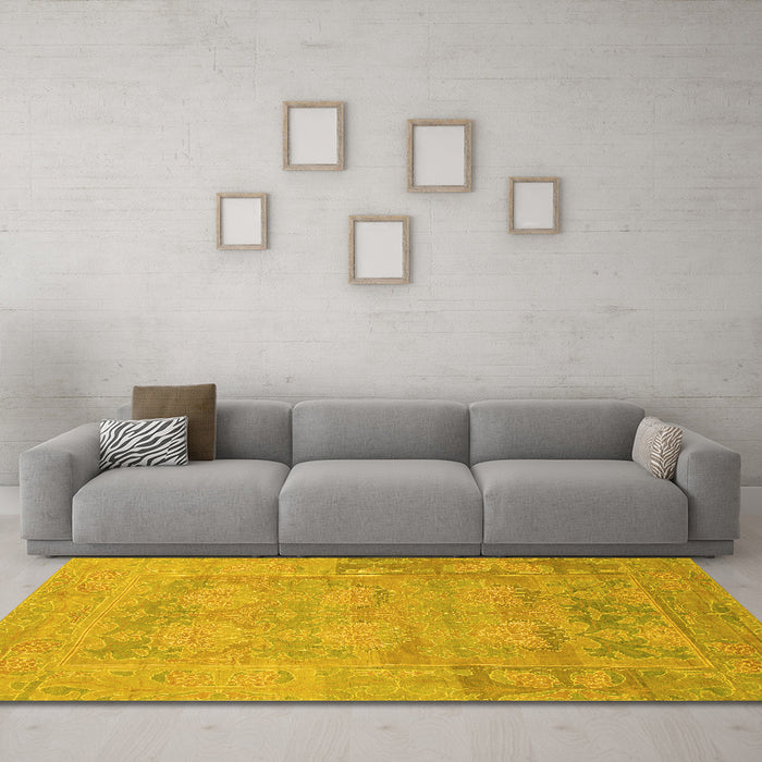 Machine Washable Abstract Yellow Modern Rug in a Living Room, wshabs1219yw