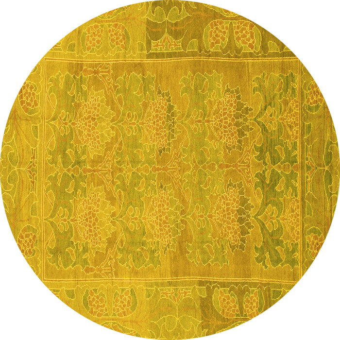 Round Abstract Yellow Modern Rug, abs1219yw