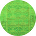 Round Machine Washable Abstract Green Modern Area Rugs, wshabs1219grn