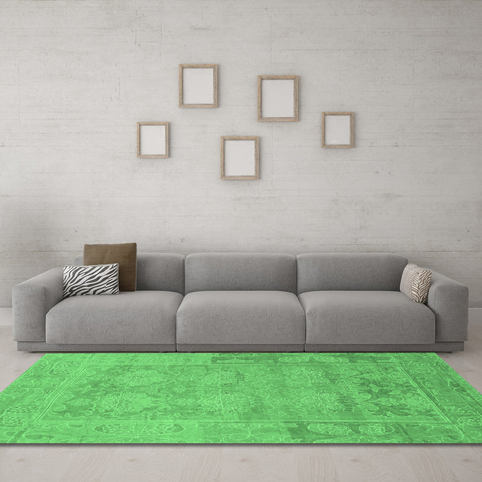 Machine Washable Abstract Emerald Green Modern Area Rugs in a Living Room,, wshabs1219emgrn