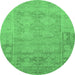 Round Machine Washable Abstract Emerald Green Modern Area Rugs, wshabs1219emgrn