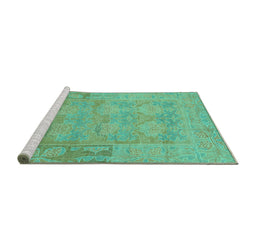 Sideview of Machine Washable Abstract Turquoise Modern Area Rugs, wshabs1219turq