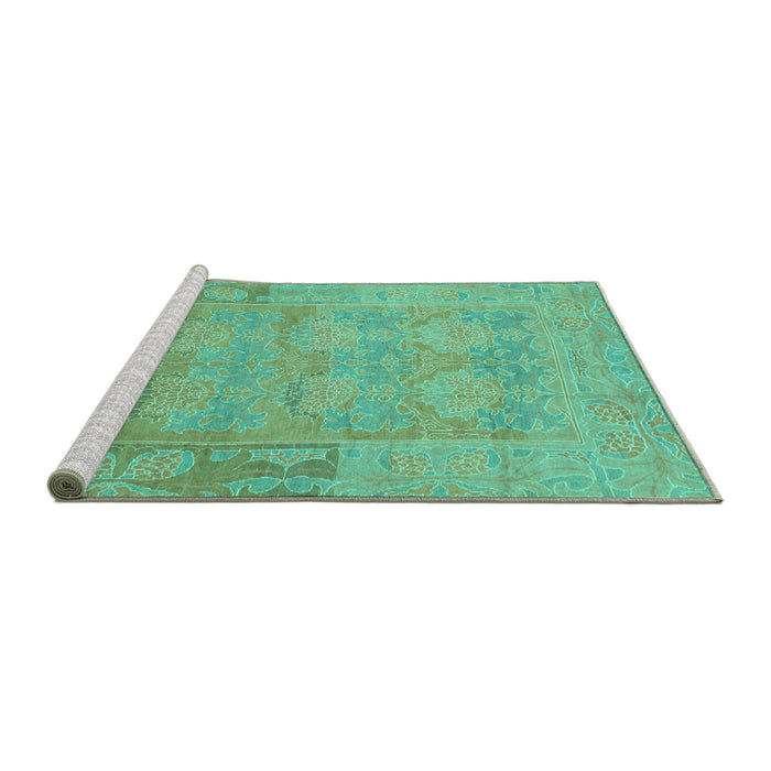 Sideview of Machine Washable Abstract Turquoise Modern Area Rugs, wshabs1219turq