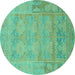 Round Abstract Turquoise Modern Rug, abs1219turq