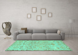 Machine Washable Abstract Turquoise Modern Area Rugs in a Living Room,, wshabs1220turq