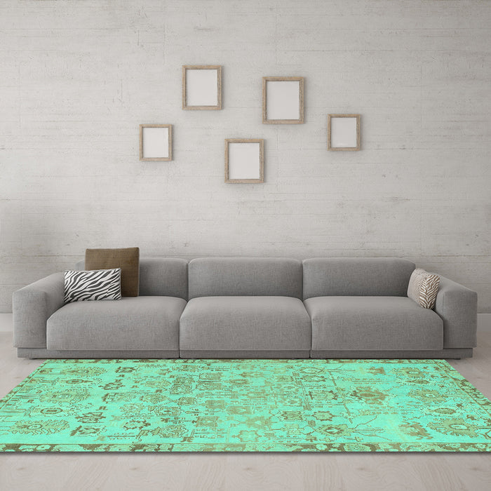 Machine Washable Abstract Turquoise Modern Area Rugs in a Living Room,, wshabs1220turq