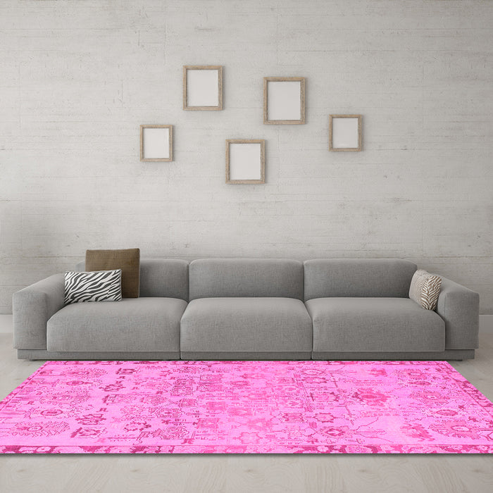 Machine Washable Abstract Pink Modern Rug in a Living Room, wshabs1220pnk