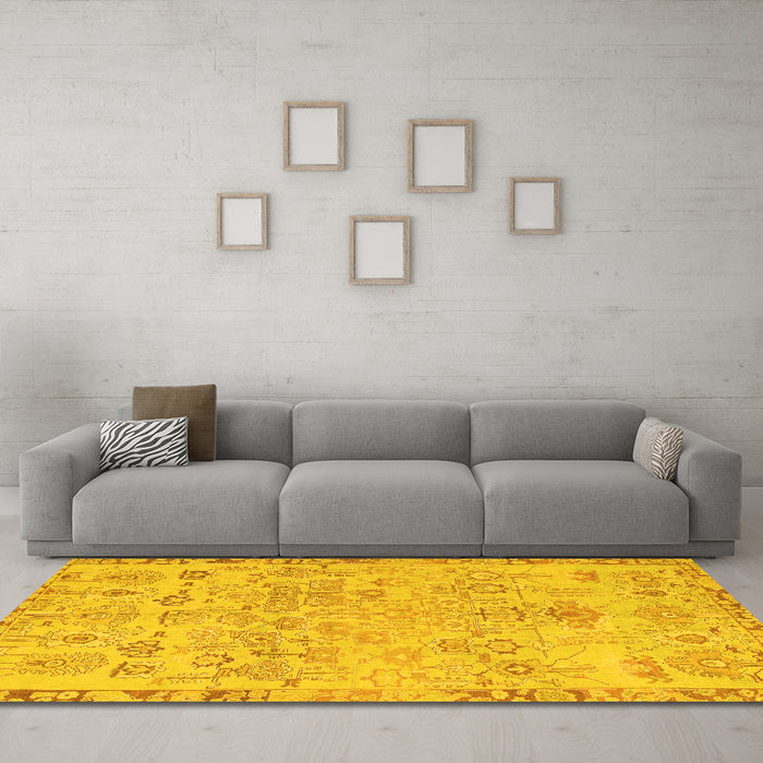 Machine Washable Abstract Yellow Modern Rug in a Living Room, wshabs1220yw