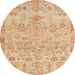 Round Machine Washable Abstract Orange Rug, wshabs1220