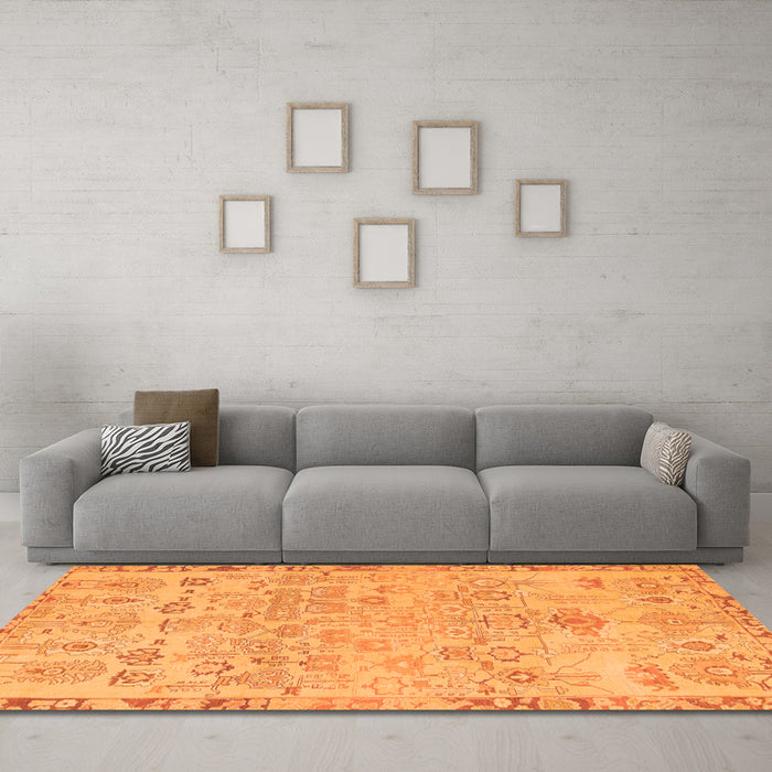 Machine Washable Abstract Orange Modern Area Rugs in a Living Room, wshabs1220org