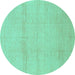 Round Abstract Turquoise Modern Rug, abs1221turq