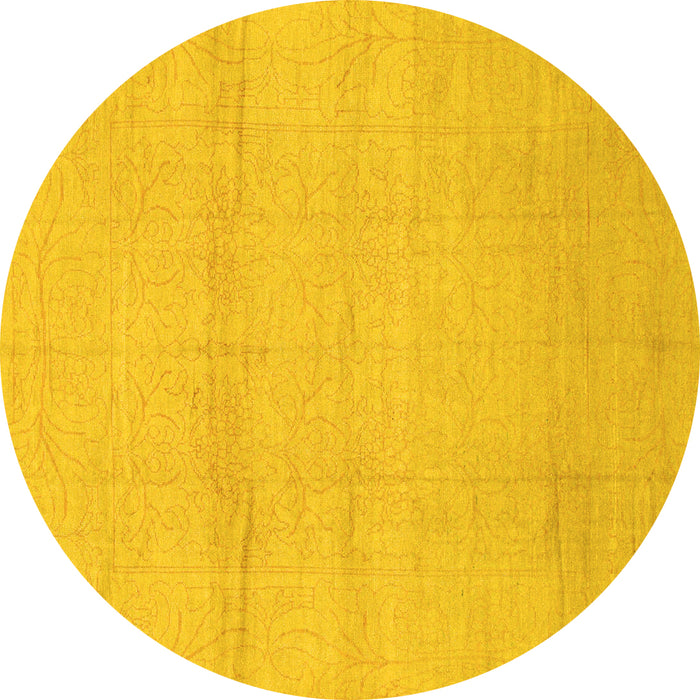 Round Machine Washable Abstract Yellow Modern Rug, wshabs1221yw