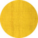 Round Machine Washable Abstract Yellow Modern Rug, wshabs1221yw