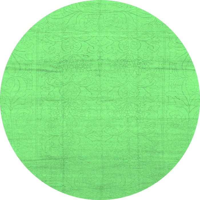 Round Machine Washable Abstract Emerald Green Modern Area Rugs, wshabs1221emgrn