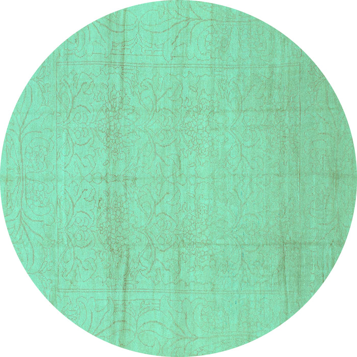 Round Machine Washable Abstract Turquoise Modern Area Rugs, wshabs1221turq