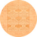 Round Machine Washable Oriental Orange Traditional Area Rugs, wshabs1222org