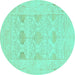 Round Oriental Turquoise Traditional Rug, abs1222turq