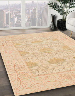 Abstract Brown Gold Oriental Rug in Family Room, abs1222