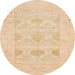 Round Abstract Brown Gold Oriental Rug, abs1222