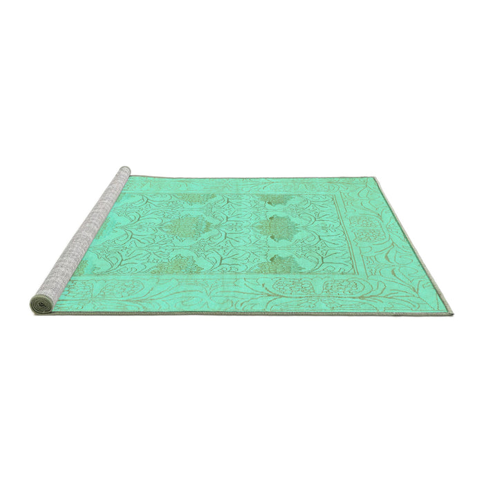 Sideview of Machine Washable Oriental Turquoise Traditional Area Rugs, wshabs1222turq