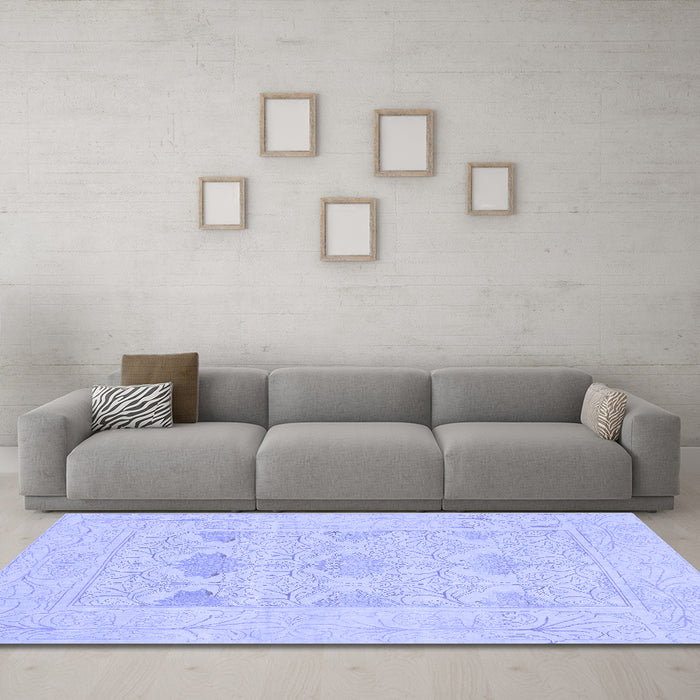 Machine Washable Oriental Blue Traditional Rug in a Living Room, wshabs1222blu