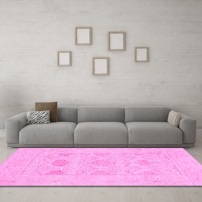 Machine Washable Oriental Pink Traditional Rug in a Living Room, wshabs1222pnk