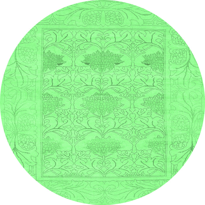 Round Machine Washable Oriental Emerald Green Traditional Area Rugs, wshabs1222emgrn
