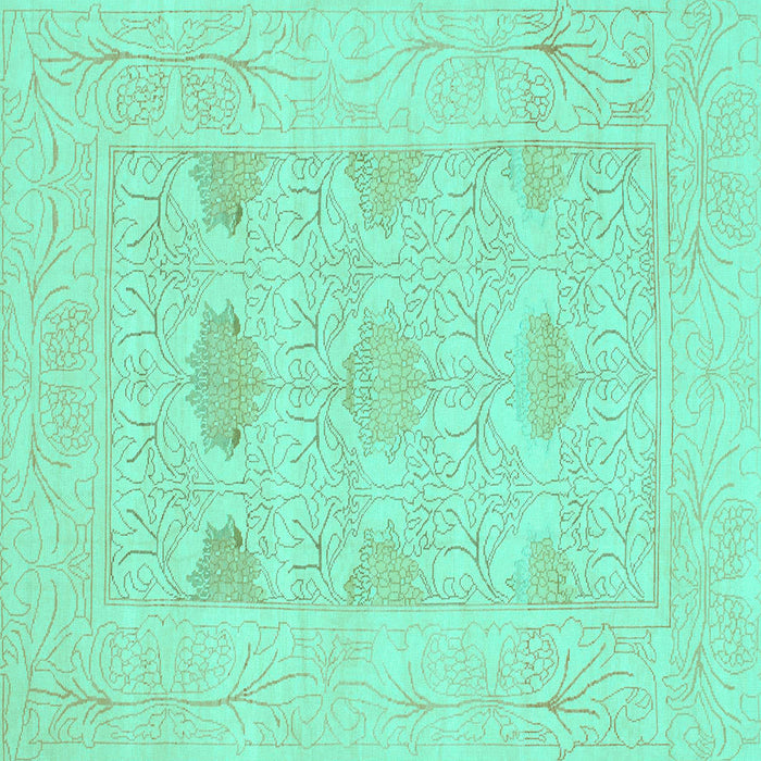 Square Machine Washable Oriental Turquoise Traditional Area Rugs, wshabs1222turq