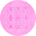 Round Machine Washable Oriental Pink Traditional Rug, wshabs1222pnk