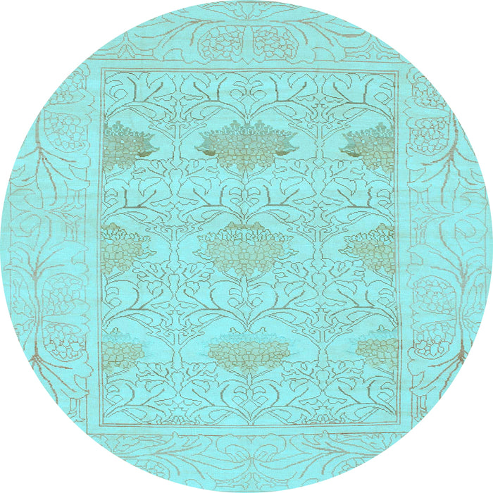 Round Machine Washable Oriental Light Blue Traditional Rug, wshabs1222lblu