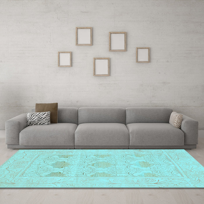 Machine Washable Oriental Light Blue Traditional Rug in a Living Room, wshabs1222lblu