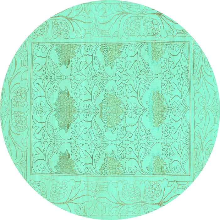 Round Machine Washable Oriental Turquoise Traditional Area Rugs, wshabs1222turq
