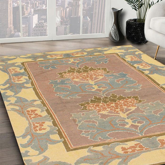 Machine Washable Abstract Brown Green Rug in a Family Room, wshabs1223
