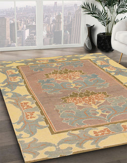 Abstract Brownish Green Modern Rug in Family Room, abs1223