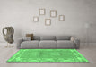 Machine Washable Abstract Emerald Green Modern Area Rugs in a Living Room,, wshabs1223emgrn