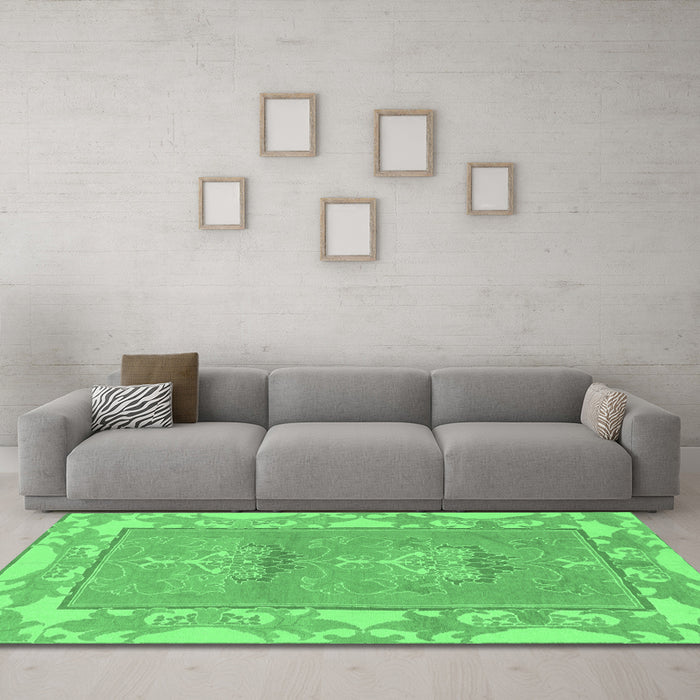 Machine Washable Abstract Emerald Green Modern Area Rugs in a Living Room,, wshabs1223emgrn
