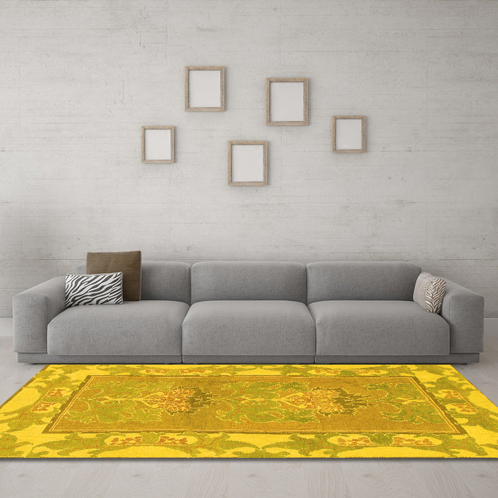 Machine Washable Abstract Yellow Modern Rug in a Living Room, wshabs1223yw